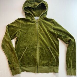 Juicy Couture Velour Zip Hoodie Green XL Y2K McBling Cozy Loungewear